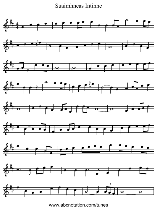 Suaimhneas Intinne - staff notation