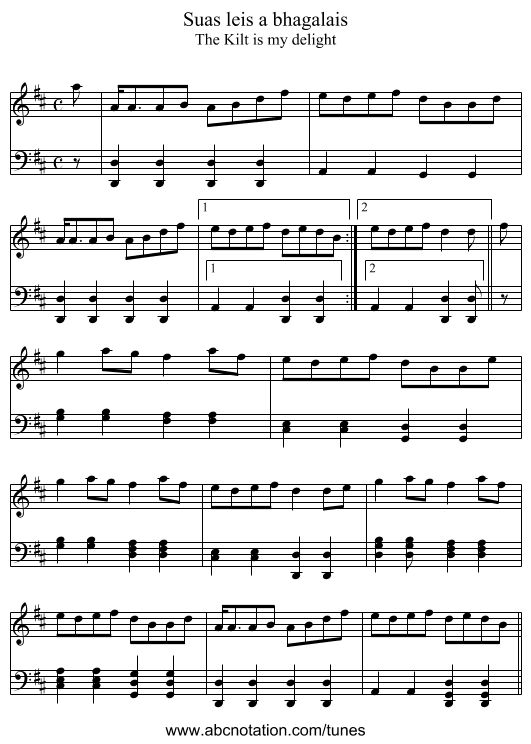 Suas leis a bhagalais - staff notation