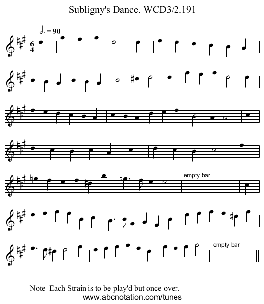 Subligny's Dance. WCD3/2.191 - staff notation