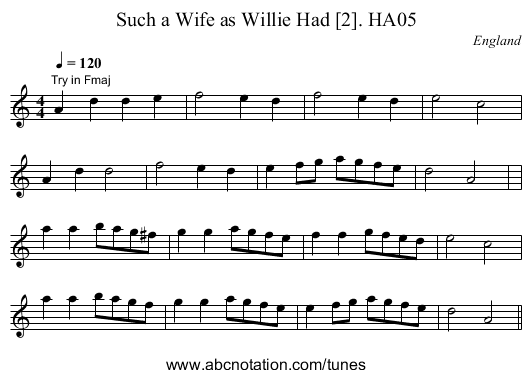 Such a Wife as Willie Had [2]. HA05 - staff notation