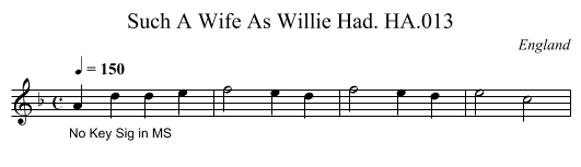 Such A Wife As Willie Had. HA.013 - staff notation