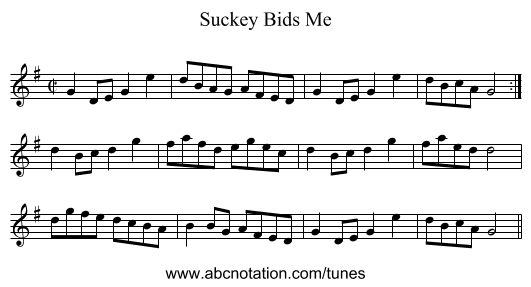 Suckey Bids Me - staff notation