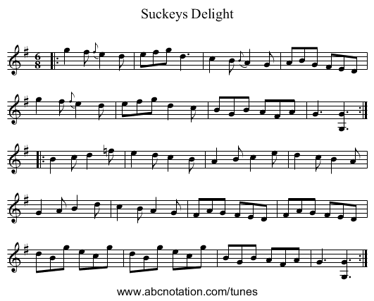 Suckeys Delight - staff notation
