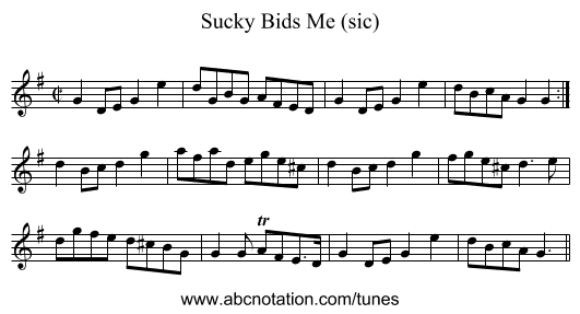 Sucky Bids Me (sic) - staff notation