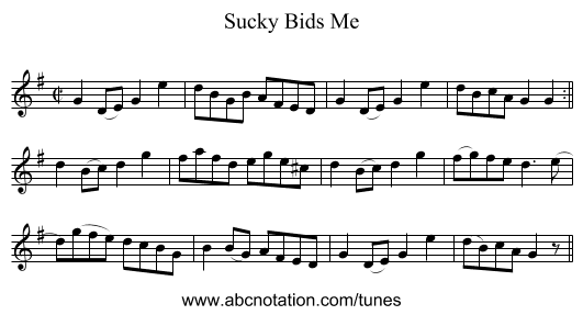 Sucky Bids Me - staff notation