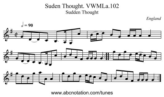 Suden Thought. VWMLa.102 - staff notation