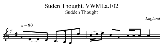 Suden Thought. VWMLa.102 - staff notation