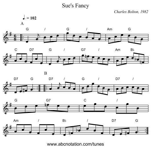 Sue's Fancy - staff notation