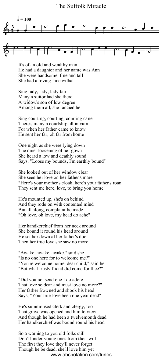 Suffolk Miracle, The - staff notation