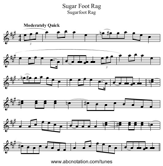 Sugar Foot Rag - staff notation