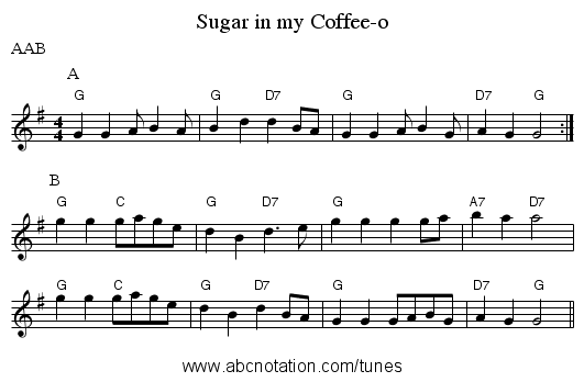Sugar in my Coffee-o - staff notation