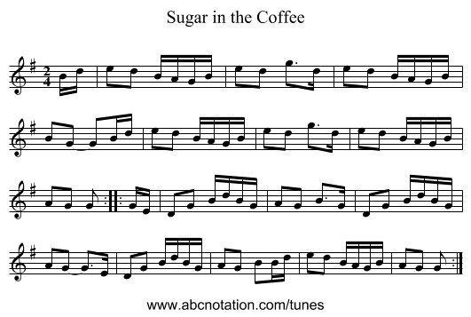 Sugar in the Coffee - staff notation