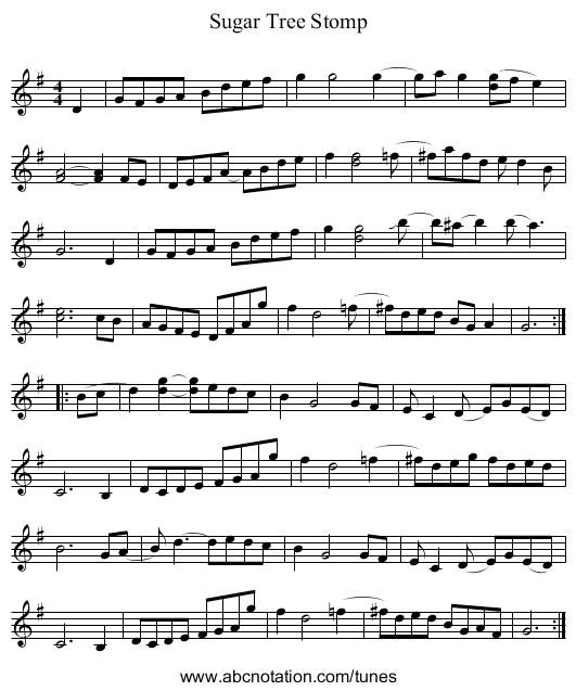 Sugar Tree Stomp - staff notation