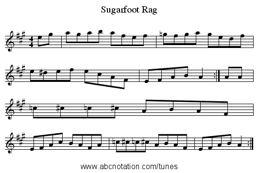 Sugarfoot Rag - staff notation