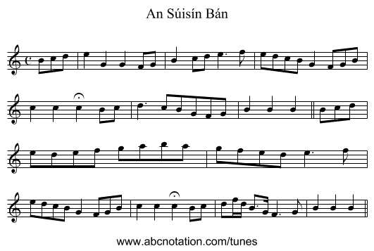 Súisín Bán, An - staff notation