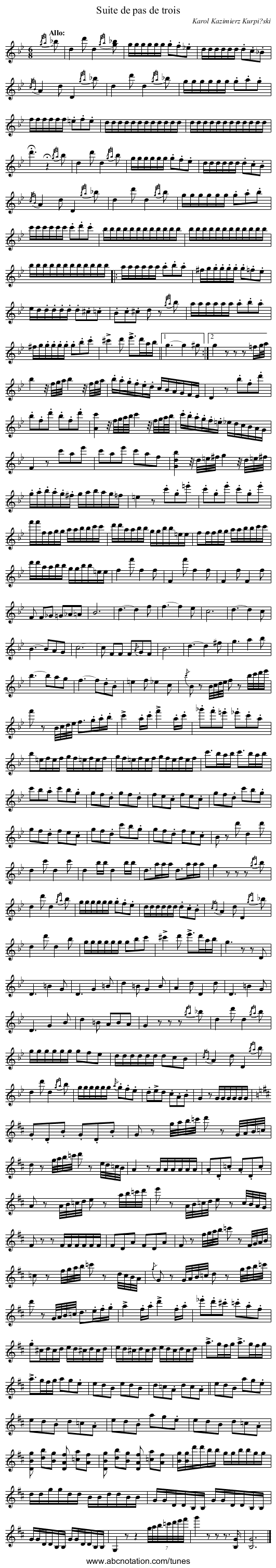 Suite de pas de trois - staff notation
