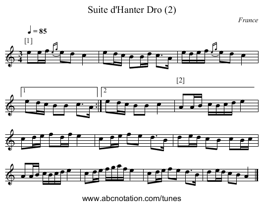 Suite d'Hanter Dro (2) - staff notation