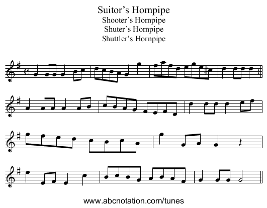 Suitor’s Hornpipe - staff notation