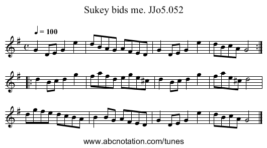 Sukey bids me. JJo5.052 - staff notation