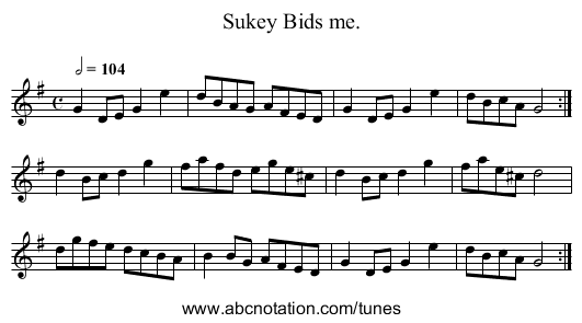 Sukey Bids me. - staff notation