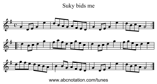 Suky bids me - staff notation