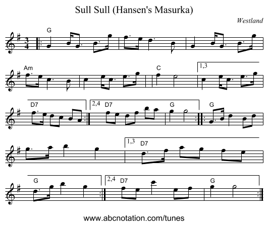 Sull Sull (Hansen's Masurka) - staff notation