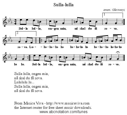 Sulla-lulla - staff notation