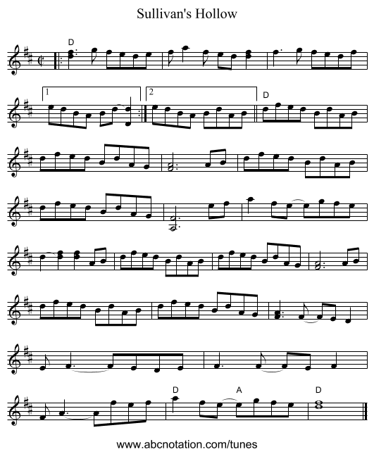 Sullivan's Hollow - staff notation