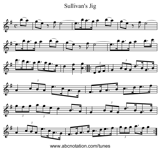 Sullivan's Jig - staff notation