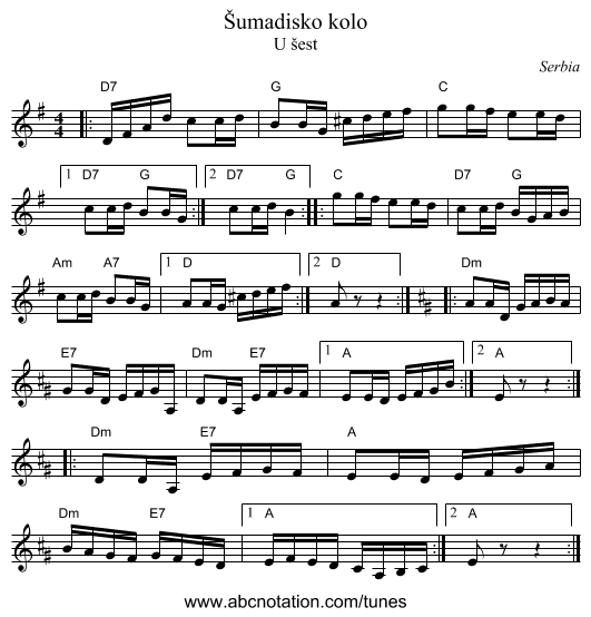 &Scaron;umadisko kolo - staff notation