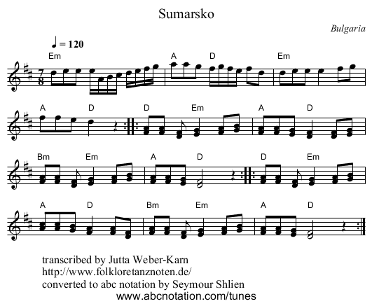 Sumarsko - staff notation