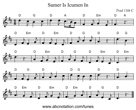 Sumer Is Icumen In - staff notation