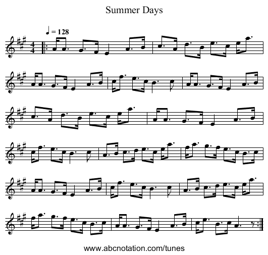 Summer Days - staff notation