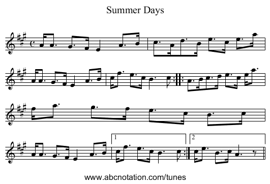 Summer Days - staff notation