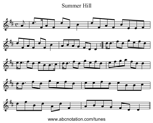 Summer Hill - staff notation