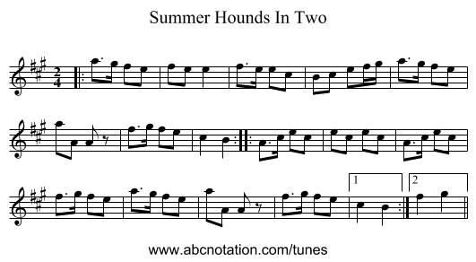Summer Hounds In Two - staff notation