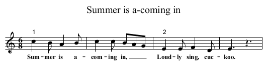 Summer is a-coming in - staff notation