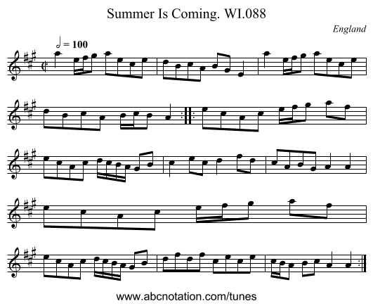 Summer Is Coming. WI.088 - staff notation