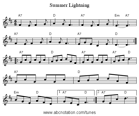 Summer Lightning - staff notation