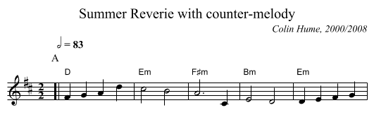 Summer Reverie with counter-melody - staff notation