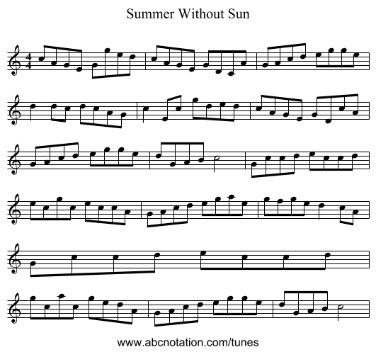 Summer Without Sun - staff notation