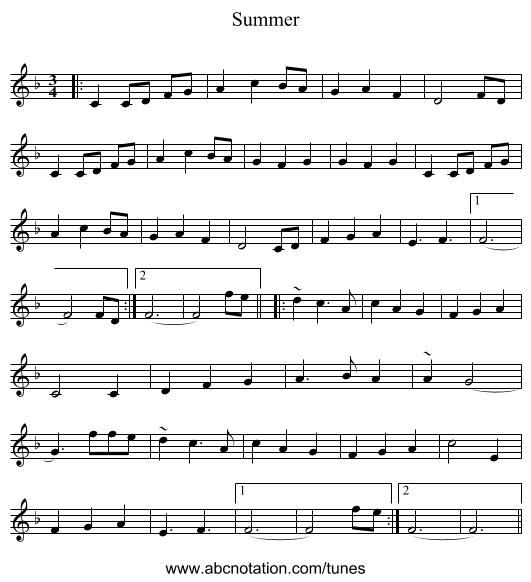 Summer - staff notation