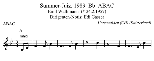 Summer-Juiz. 1989  Bb  ABAC - staff notation