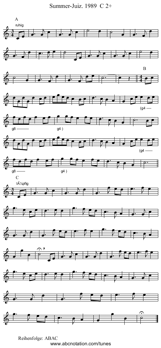 Summer-Juiz. 1989  C 2+ - staff notation