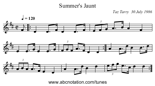 Summer's Jaunt - staff notation