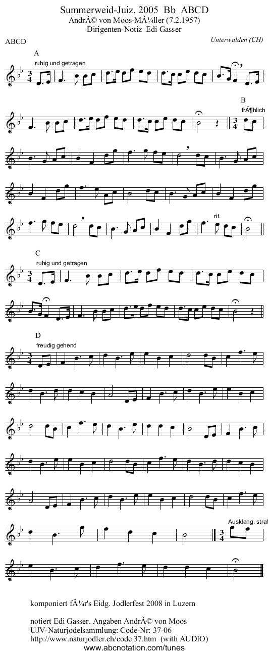 Summerweid-Juiz. 2005  Bb  ABCD - staff notation