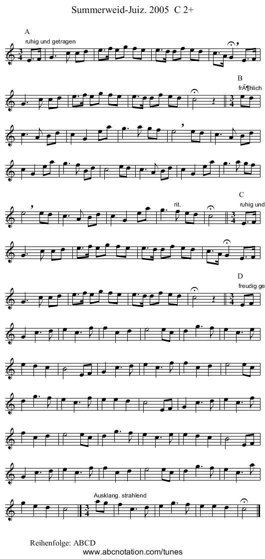 Summerweid-Juiz. 2005  C 2+ - staff notation