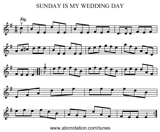 SUNDAY IS MY WEDDING DAY - staff notation