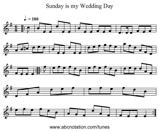 Sunday is my Wedding Day - staff notation
