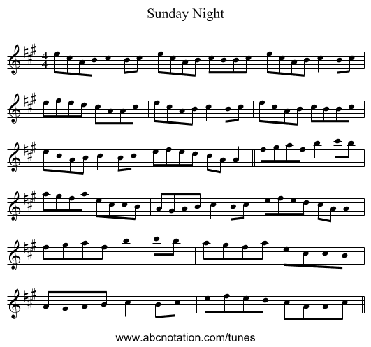Sunday Night - staff notation